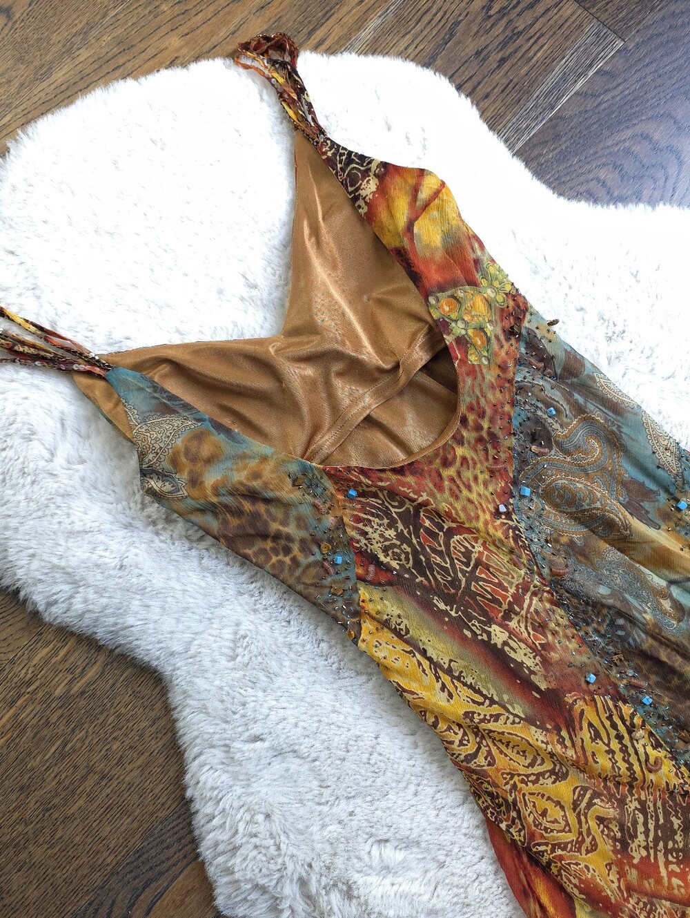 RARE Sue Wong Y2K Silk Beaded Siren Mermaid Slip Dress - Picture 5 of 7